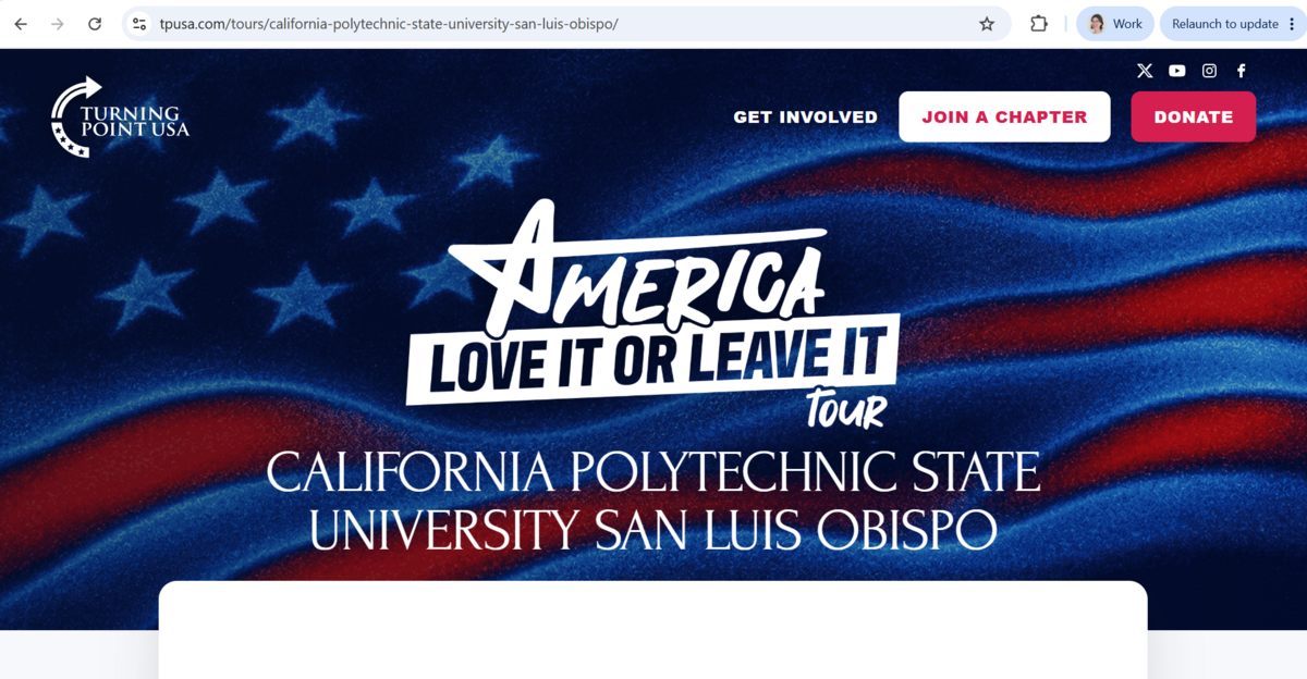 Turning Point USA will bring speakers like Tulsi Gabbard, Nick Shirley and Riley Gaines to Cal Poly on Oct. 21 as part of its “America: Love It or Leave It” college campus tour.